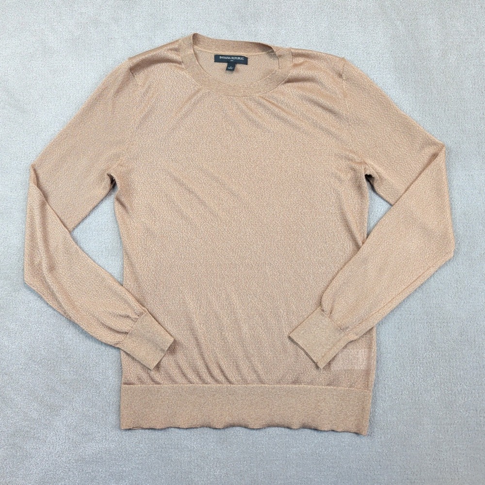 Banana Republic Size S Metallic Shimmer Crew Neck Sweater Rose Gold Office Chic